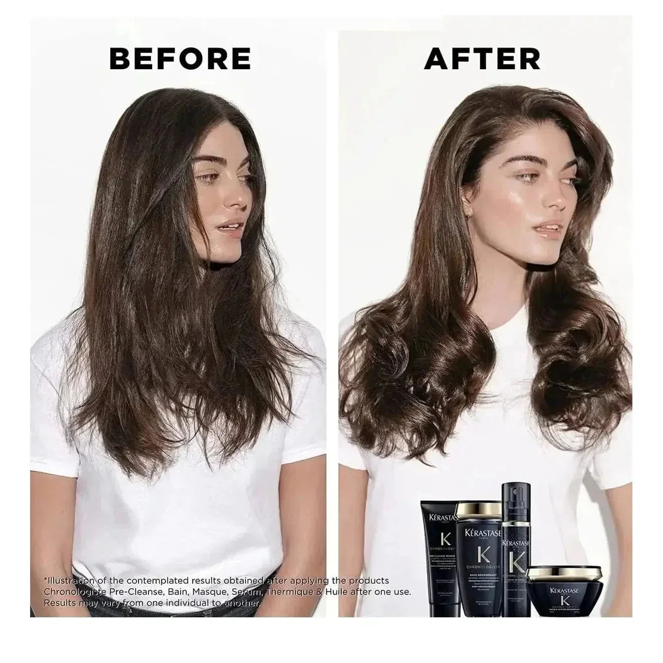 Comparison showing smoother, shinier-looking hair after care