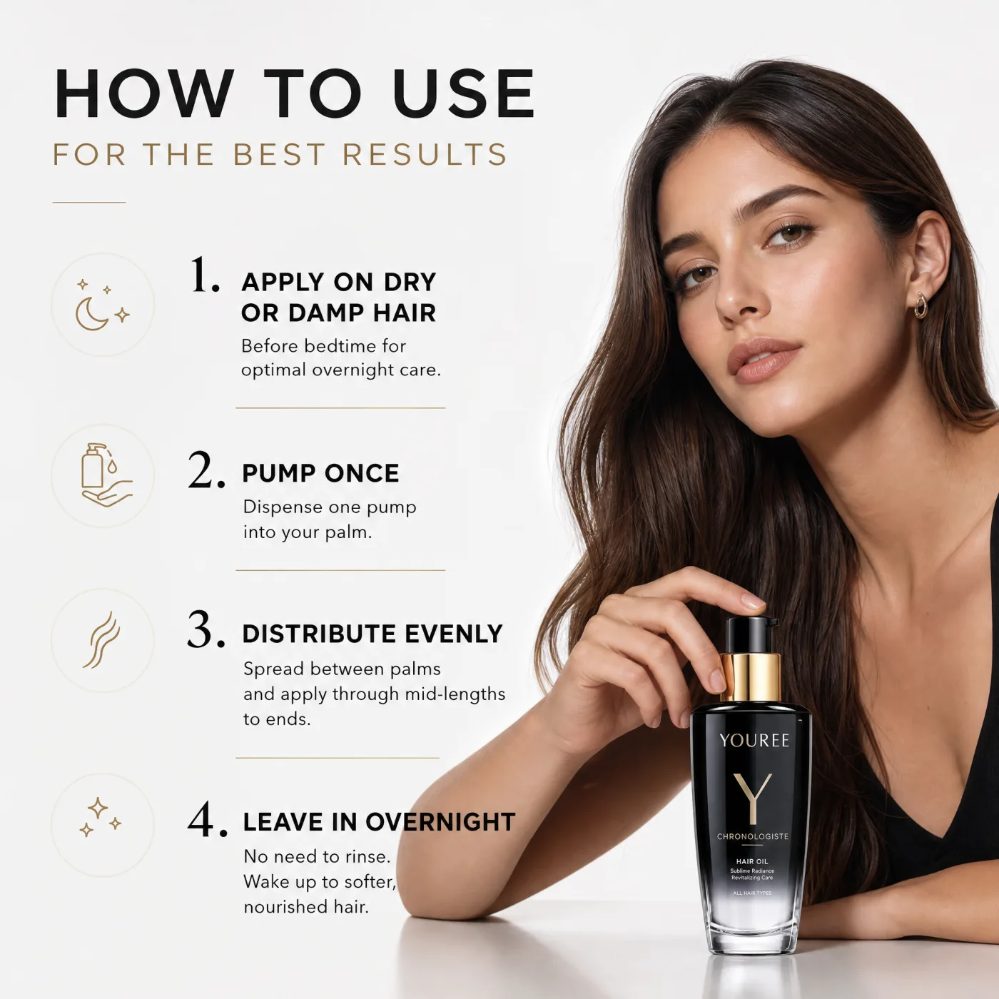 Hair oil application guide showing the recommended routine